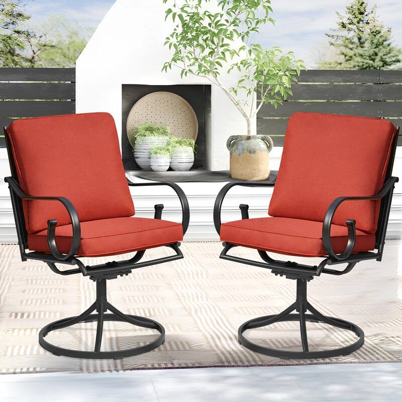 EROMMY Patio Swivel Chairs Set of 2, 360° Rocking Outdoor Dining Chairs with Cushions and Metal Frame