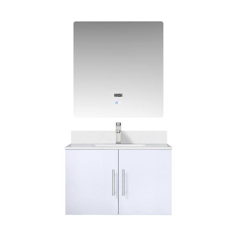 30" Marble Top Bathroom Vanity with Soft-Close Doors, 30" x 32" Mirror & Monte Chrome Faucet - Compact Design - 30 in ,Glossy White,Cultured Marble Countertop - Glossy White