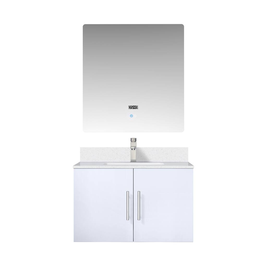 30" Marble Top Bathroom Vanity with Soft-Close Doors, 30" x 32" Mirror & Monte Chrome Faucet - Compact Design