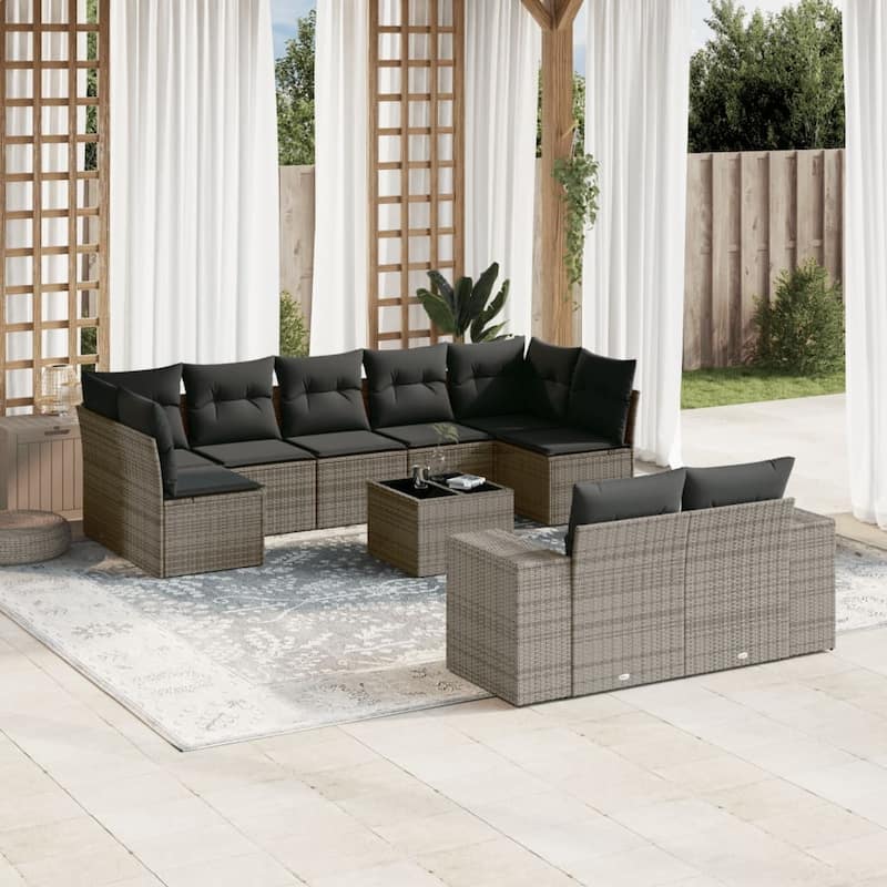 vidaXL Patio Sofa Set with Cushions Outdoor Conversation Furniture Poly Rattan