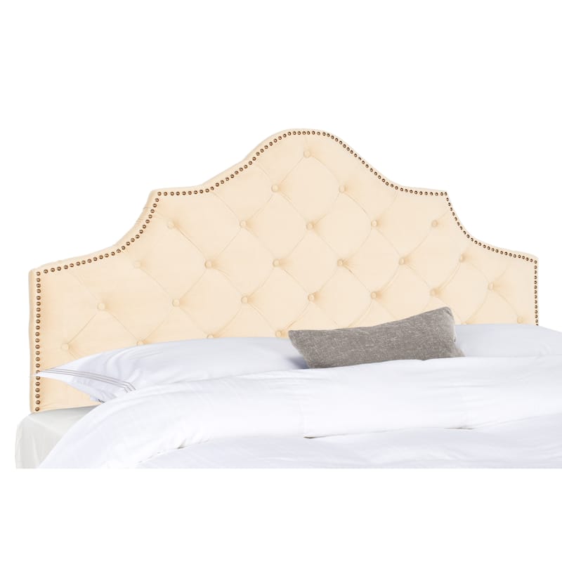 SAFAVIEH Brianna Taupe Linen Upholstered Tufted Headboard - Silver Nailhead (Queen)