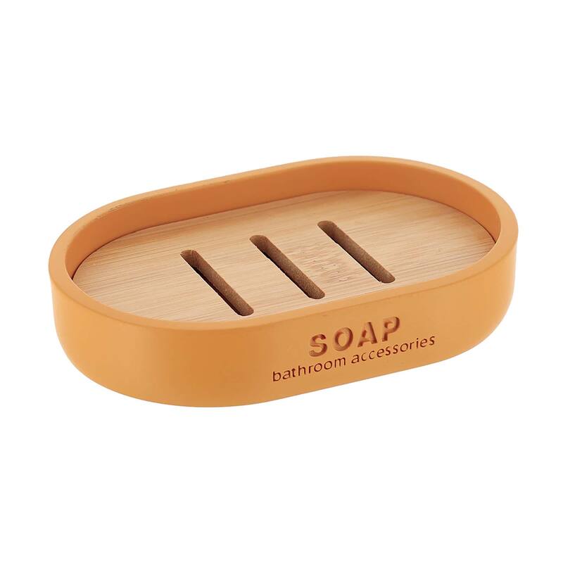 Chic Polyresin Soap Dish with Draining Bamboo Insert - 5 L x 3.4 W x 1 H