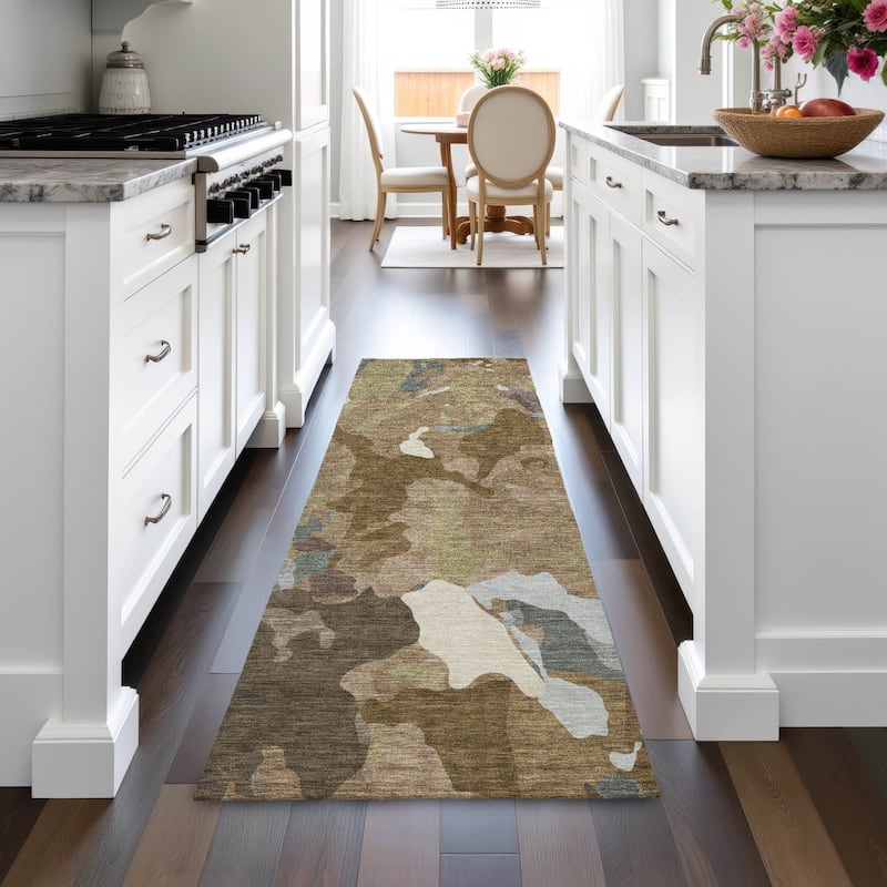 Machine Washable Indoor/Outdoor Modern Brushstrokes Chantille Rug