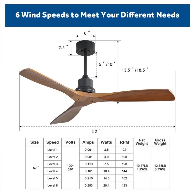 52" Farmhouse Outdoor Ceiling Fan – Solid Wood Blades, Quiet DC Motor & Remote