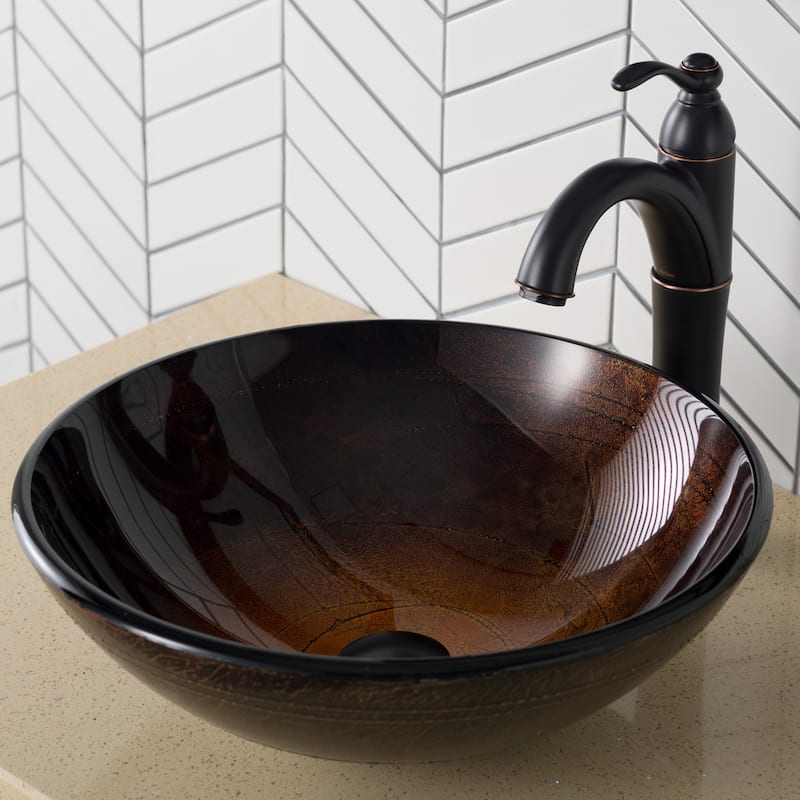 KRAUS 16 1/2 inch Brown Round Glass Vessel Bathroom Sink