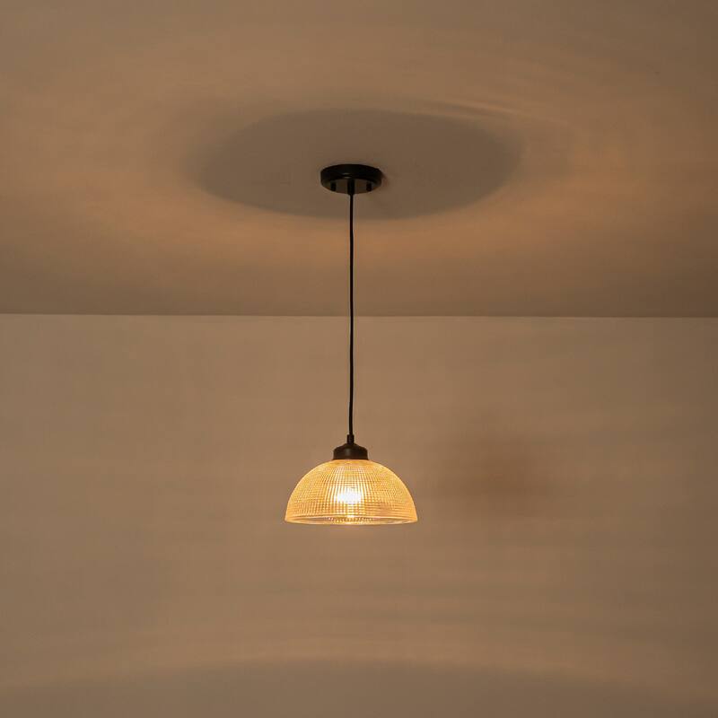 1-Light Matte Black Dome Pendant Textured Glass Kitchen Island Lights for Dining Room