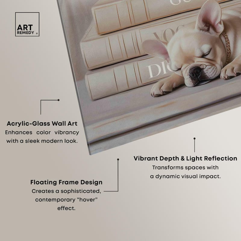 Ivory Books and Frenchie Acrylic by Art Remedy, Ready to Hang