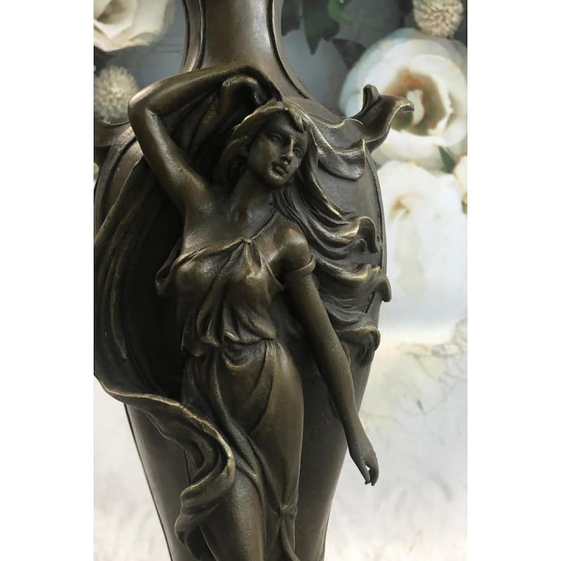 Signed Art Deco Sexy Woman By Cheret Bronze Sculpture Marble Base Figurine Deal