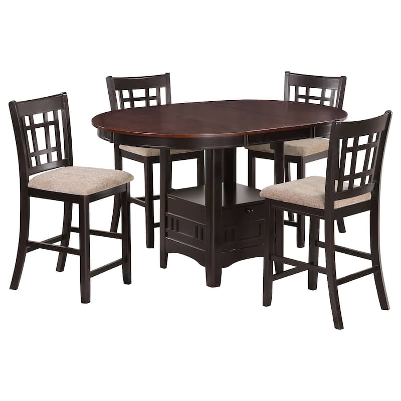 Lessa 5pc Counter Height Dining Set, Brown, 4 Chairs, Expandable Leaf Tabletop
