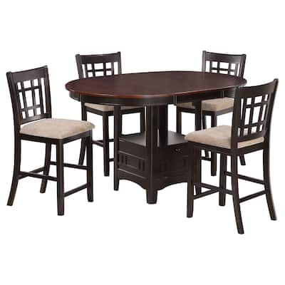 Lessa 5pc Counter Height Dining Set, Brown, 4 Chairs, Expandable Leaf Tabletop