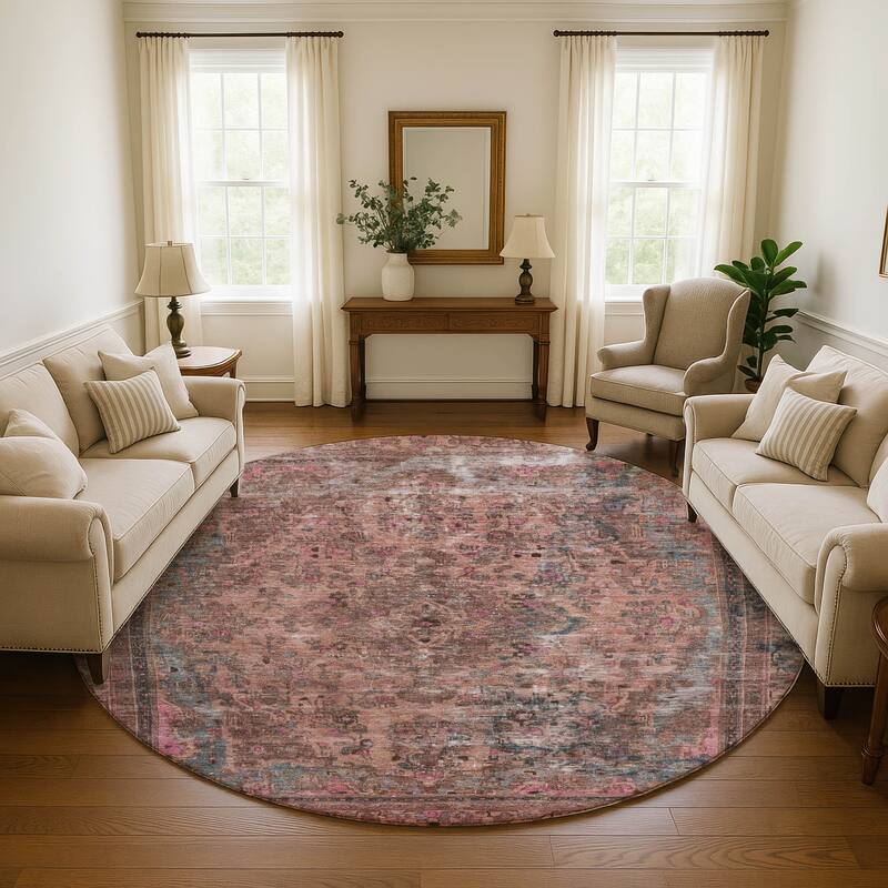 Premium Washable Super Soft Vintage Traditional Mayfield Rug - Pink - 8' x 8'