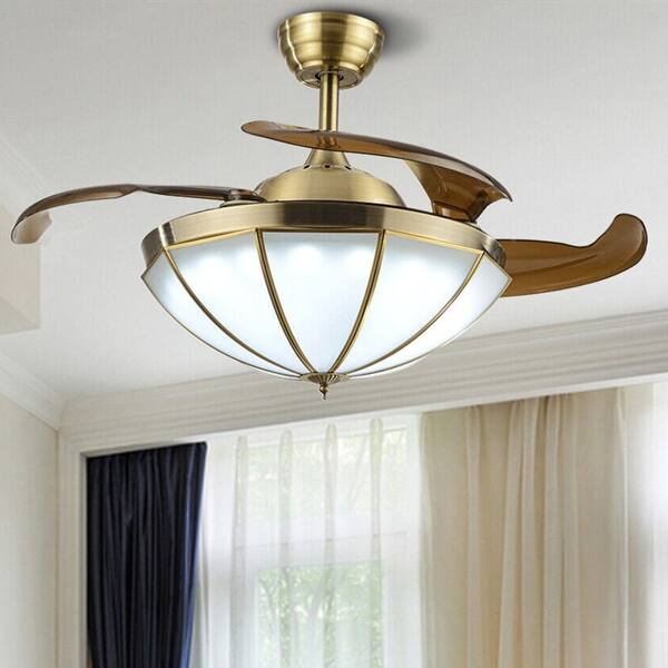 slide 2 of 12, 36" Retractable Blade Ceiling Fan Light with Remote Control - Brass - 36 inches