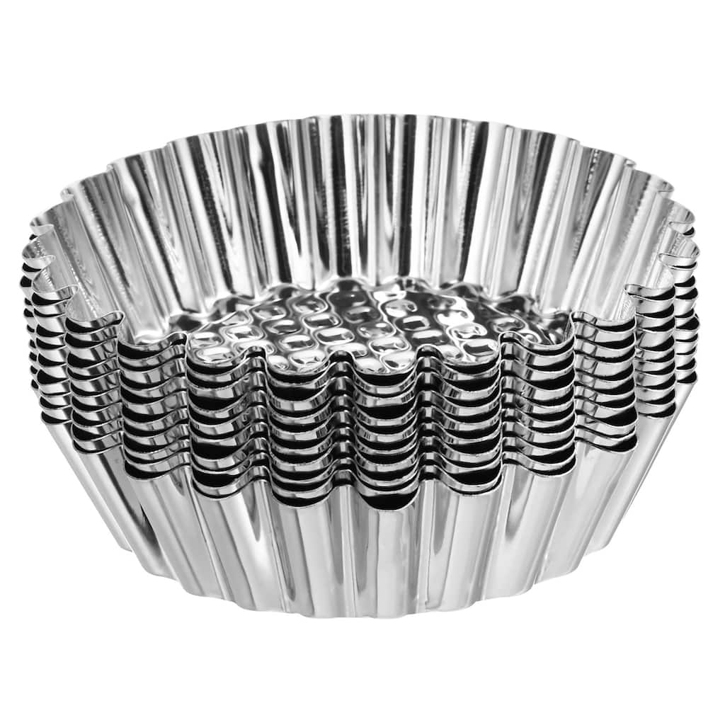 10pcs Cupcake Mold, Stainless Steel Mini Cupcake Cake Pans 3.66 x0.9inch - Silver