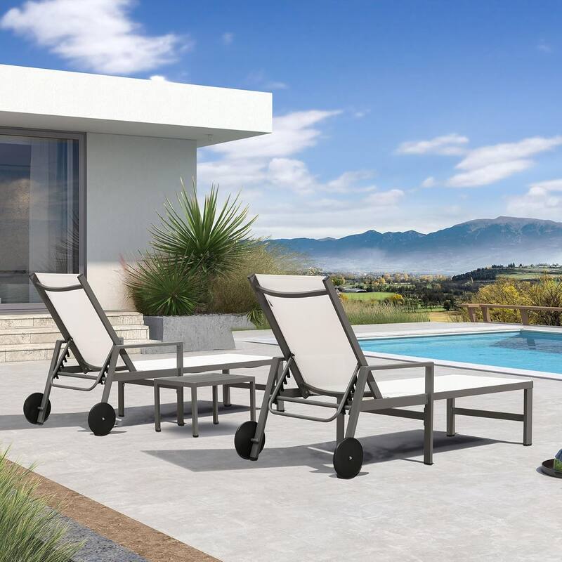 PURPLE LEAF Adjustable Patio Chaise Lounge Set 2 Pieces Lounge Chairs with Wheels and Side Table
