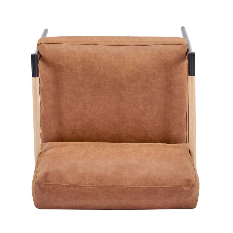27.56" Modern Accent Chair with Plush Cushions, Minimalist Metal Frame, and Wooden Armrest Design