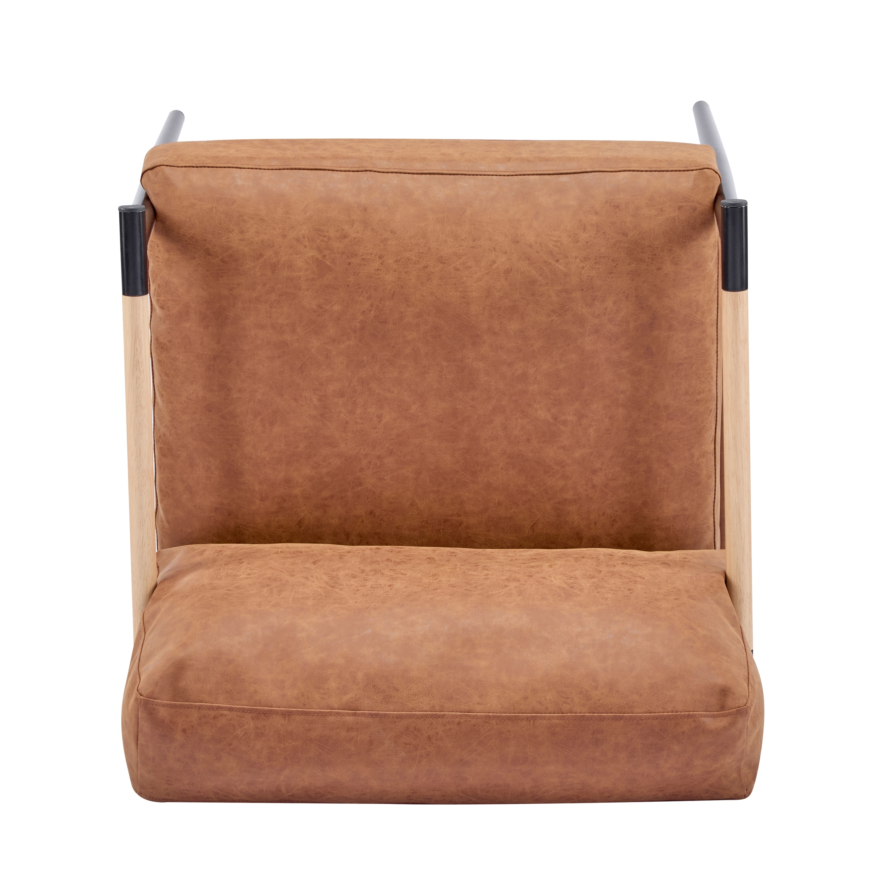 PU Leather Accent Chair with Wooden Armrests and Metal Frame