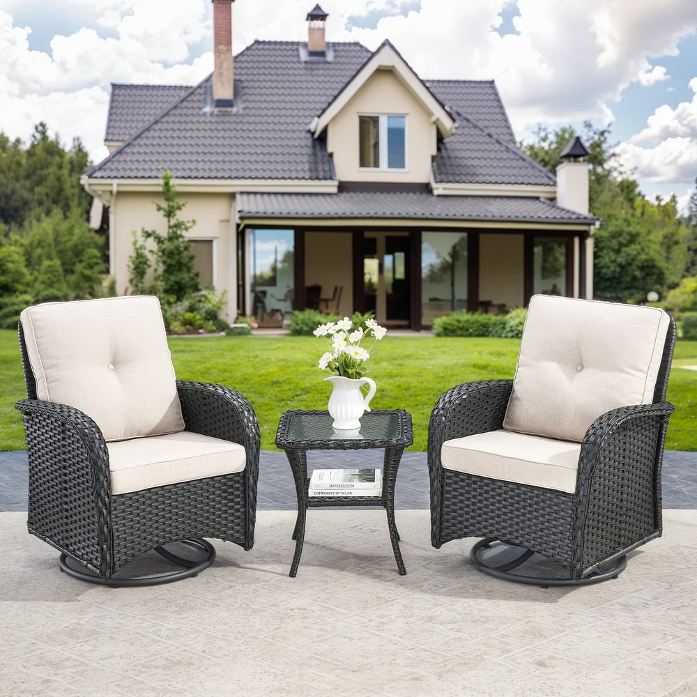 Gymojoy Swivel Patio Chair & Table 3 Piece Outdoor Furniture Set