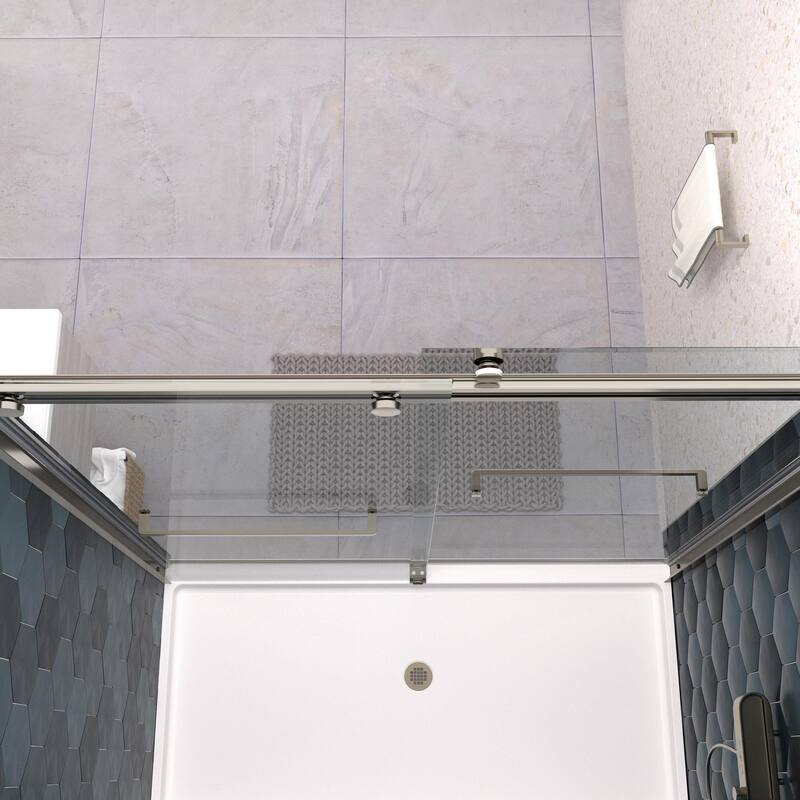 60''W x 74''H Frameless Double Sliding Shower Door with Stainless Steel Hardware - 60'' x 74''