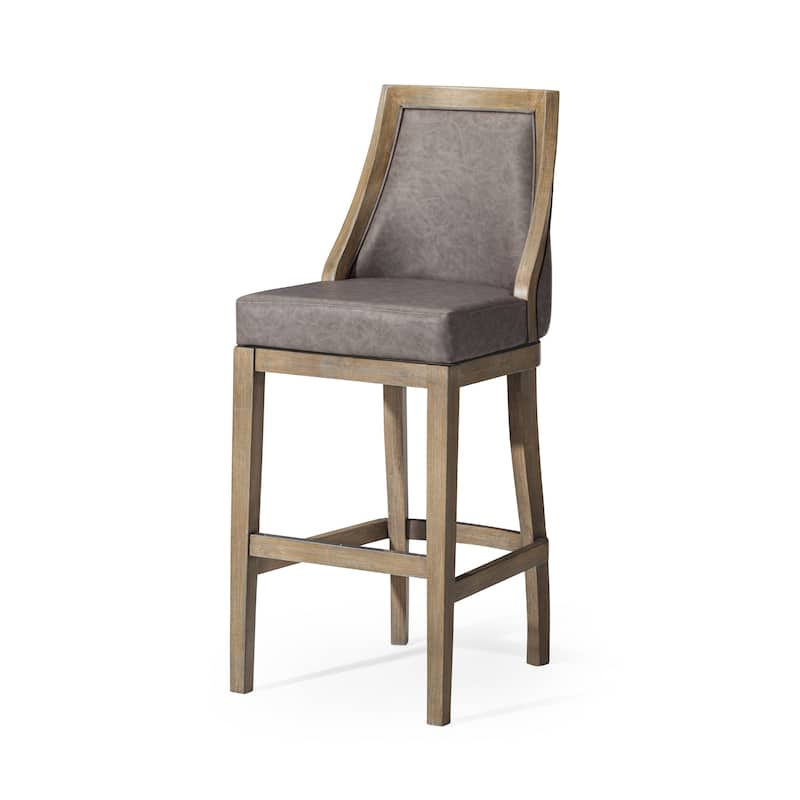 Maven Lane Vienna Swivel Kitchen Stool - Reclaimed Oak Vegan Leather - Bar Height