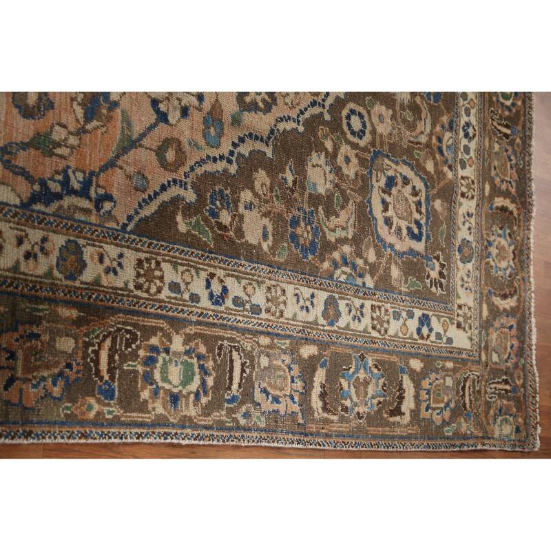 Hand Knotted Oriental 100% Wool Carpet Traditional Floral Coral Mashad Area Rug - 11' 4'' X 10' 3''