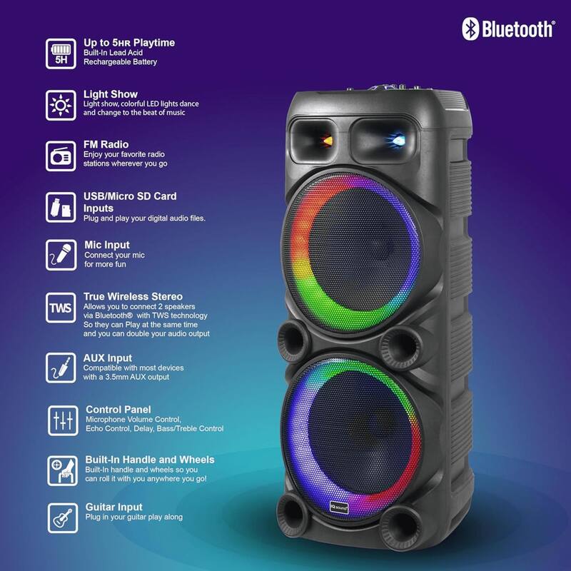 IQ Sound 2x12-Inch Portable Bluetooth Party Speaker