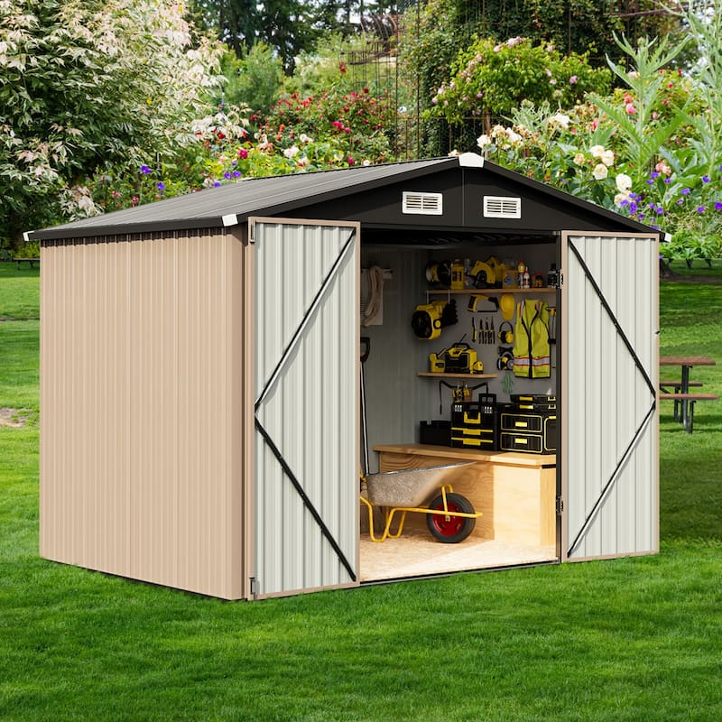 Outdoor Storage Shed with Lockable Doors and Air Vents for Garden
