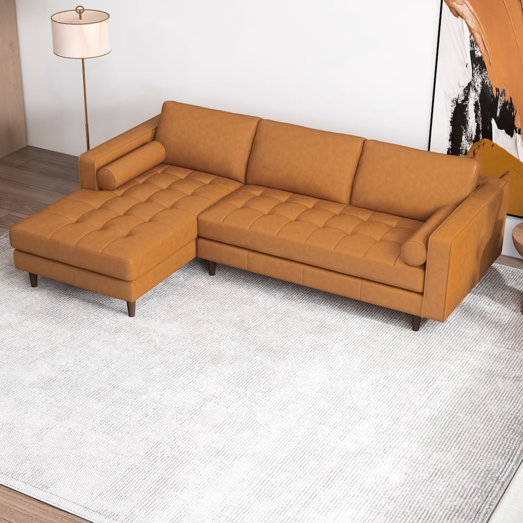 Diva Modern Mid Century Tufted Furniture Style Leather Couch in Tan