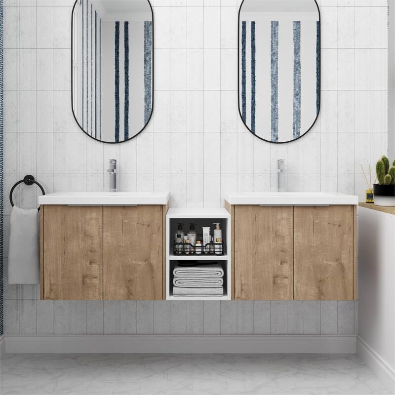 ARTCHIRLY 24/36/48/60/72/84 Inch Bathroom Vanity with Sink, Floating Bathroom Vanity with Soft Close Door and Shelf
