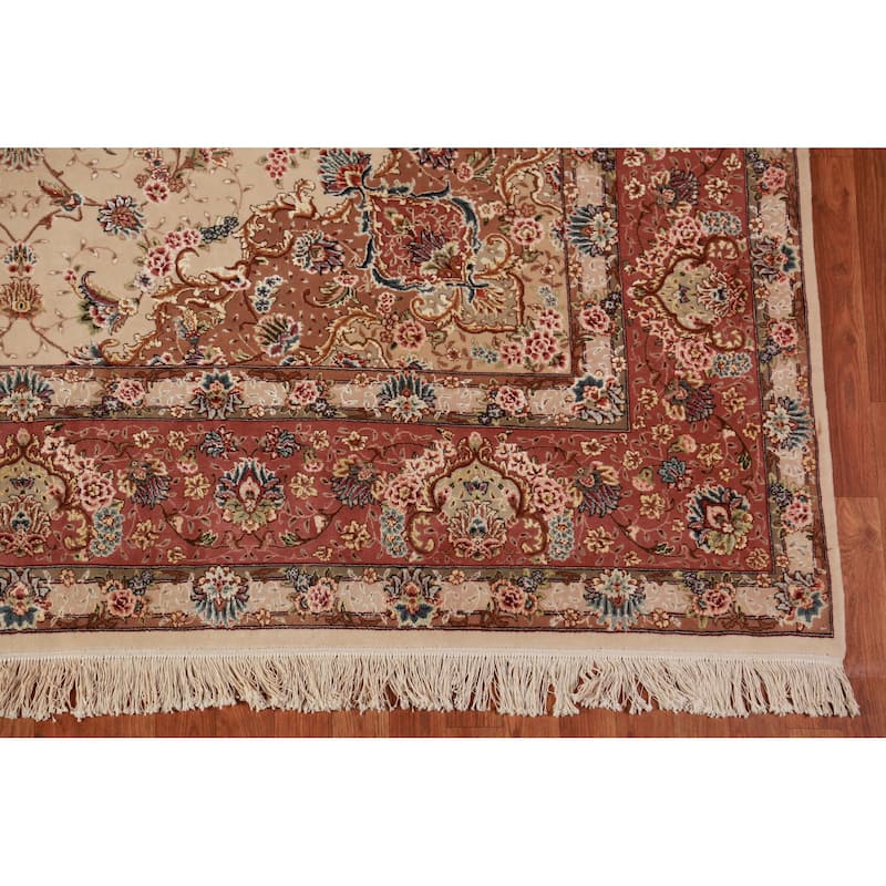 Vegetable Dye Tabriz Chinese Area Rug Handmade Wool And Silk Carpet - 8'0"x 9'11"