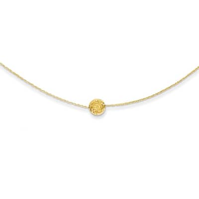 Curata 14k Yellow Gold Textured Polished Moveable Barrel Bead Necklace ,18"