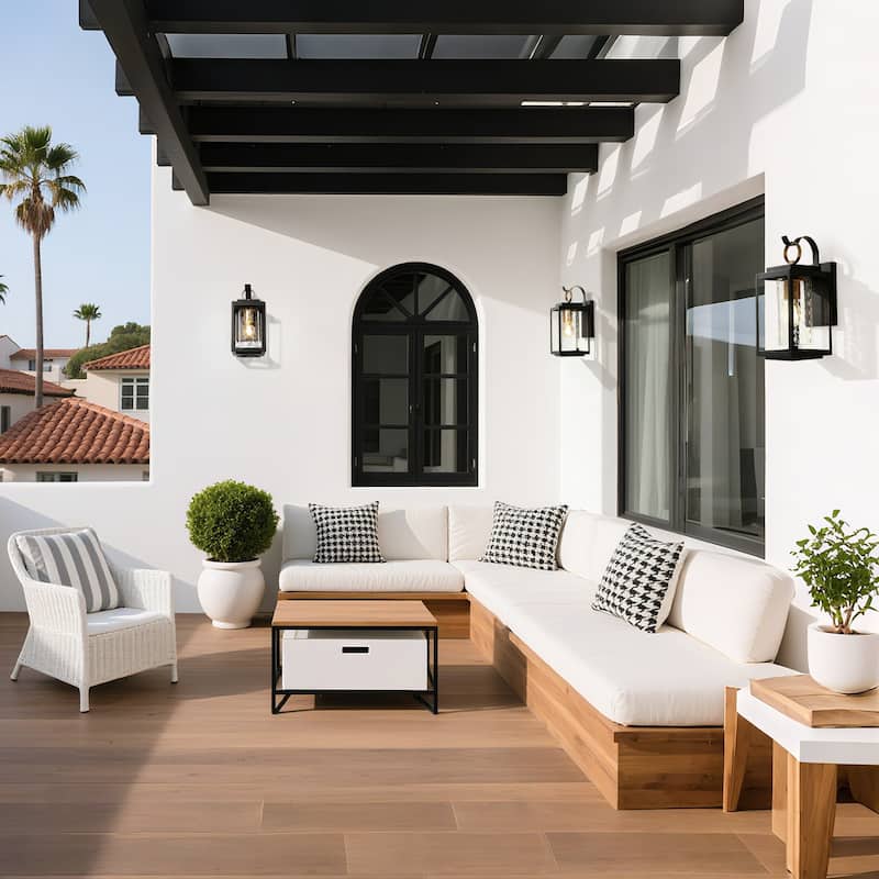 Modern Black Gold 1-Light Outdoor Wall Sconce Porch Patio Lantern Lamp - L5.9"*W7.5"*H13.2"