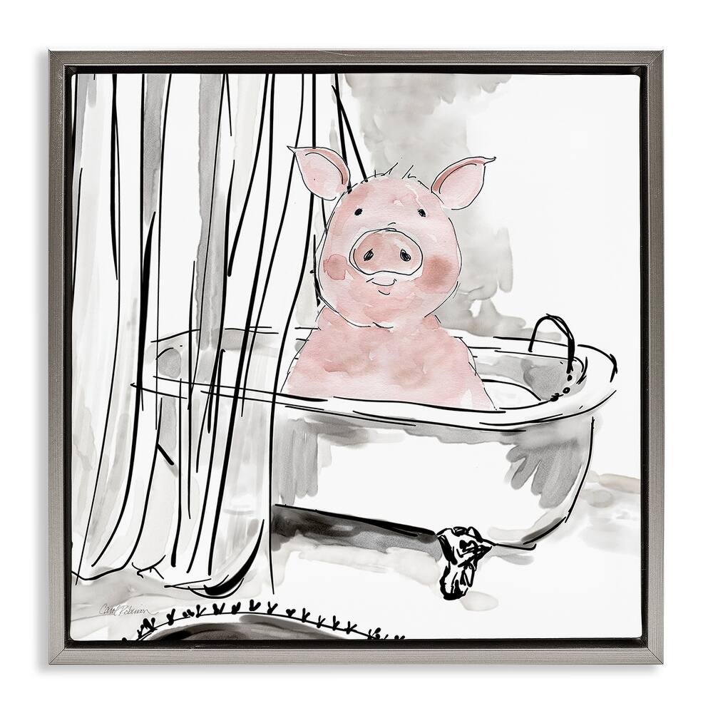 Stupell Minimal Bathtub Piggy Framed Floater Canvas Wall Art Design By Carol Robinson