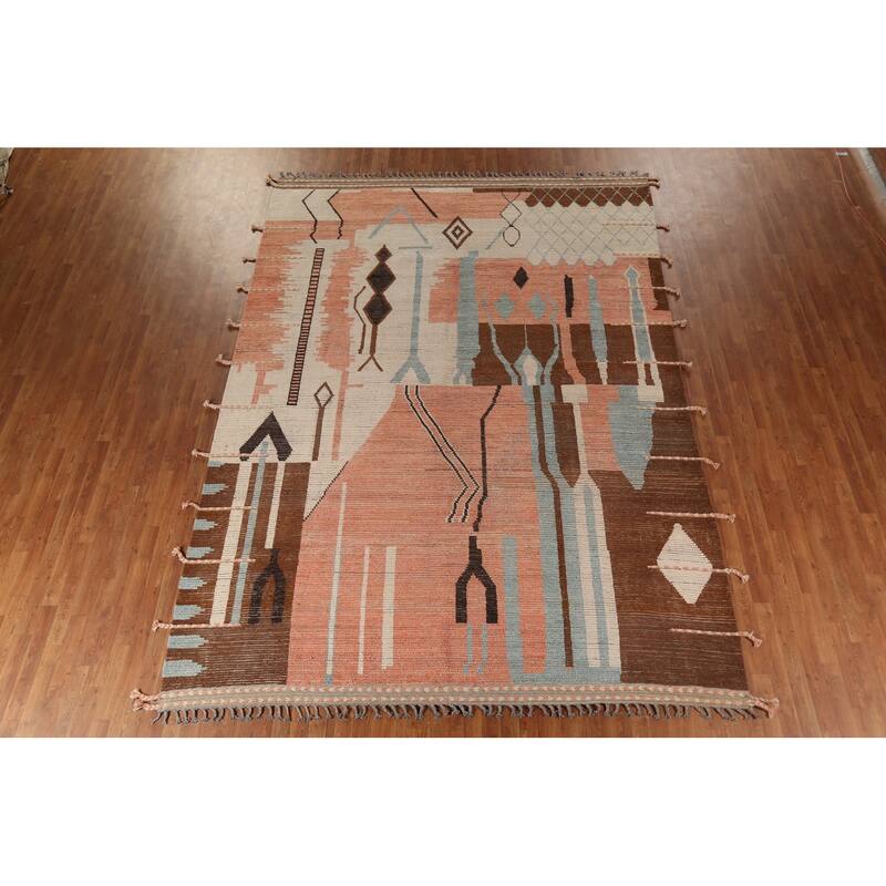All-Over Moroccan Abstract Area Rug Hand-Knotted Wool Carpet - 8'11"x 12'8"