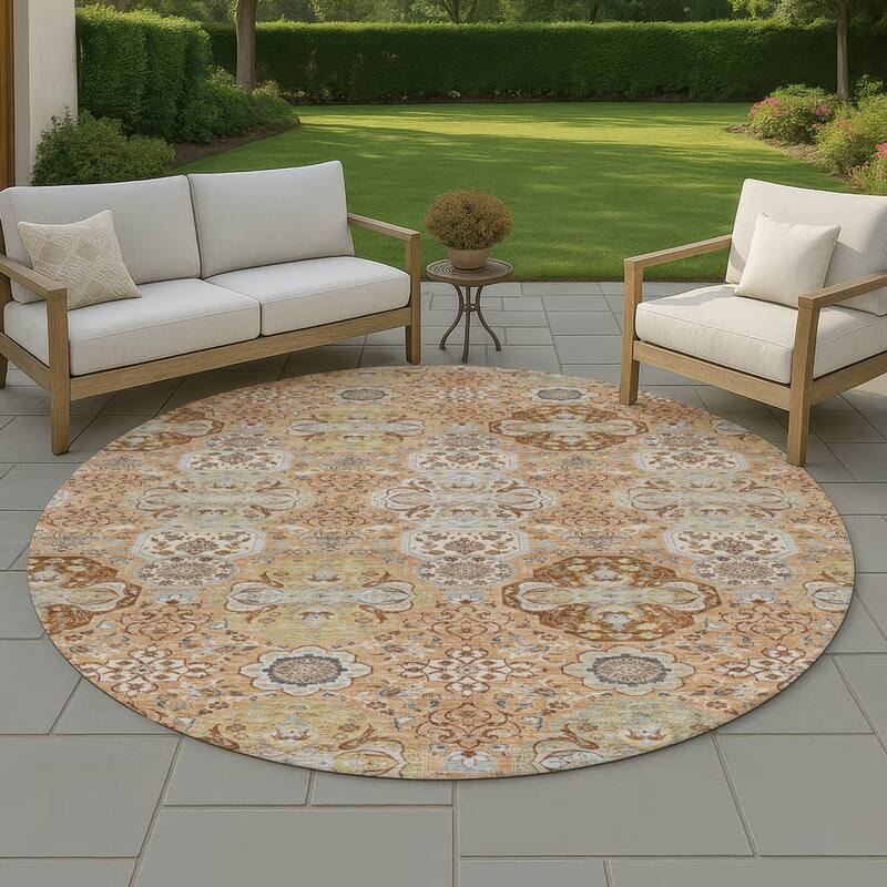 Machine Washable Indoor/ Outdoor Traditional Tracey Chantille Rug - Copper - 8' x 8'