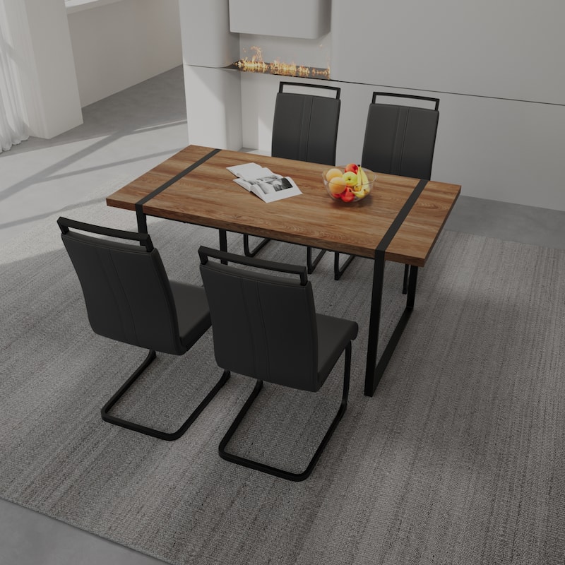 5-Piece Dining Table Set with Table and Ergonomic Chairs, Anti-Slip Foot Mats, Waterproof Tabletop, C-Shaped Chair Base