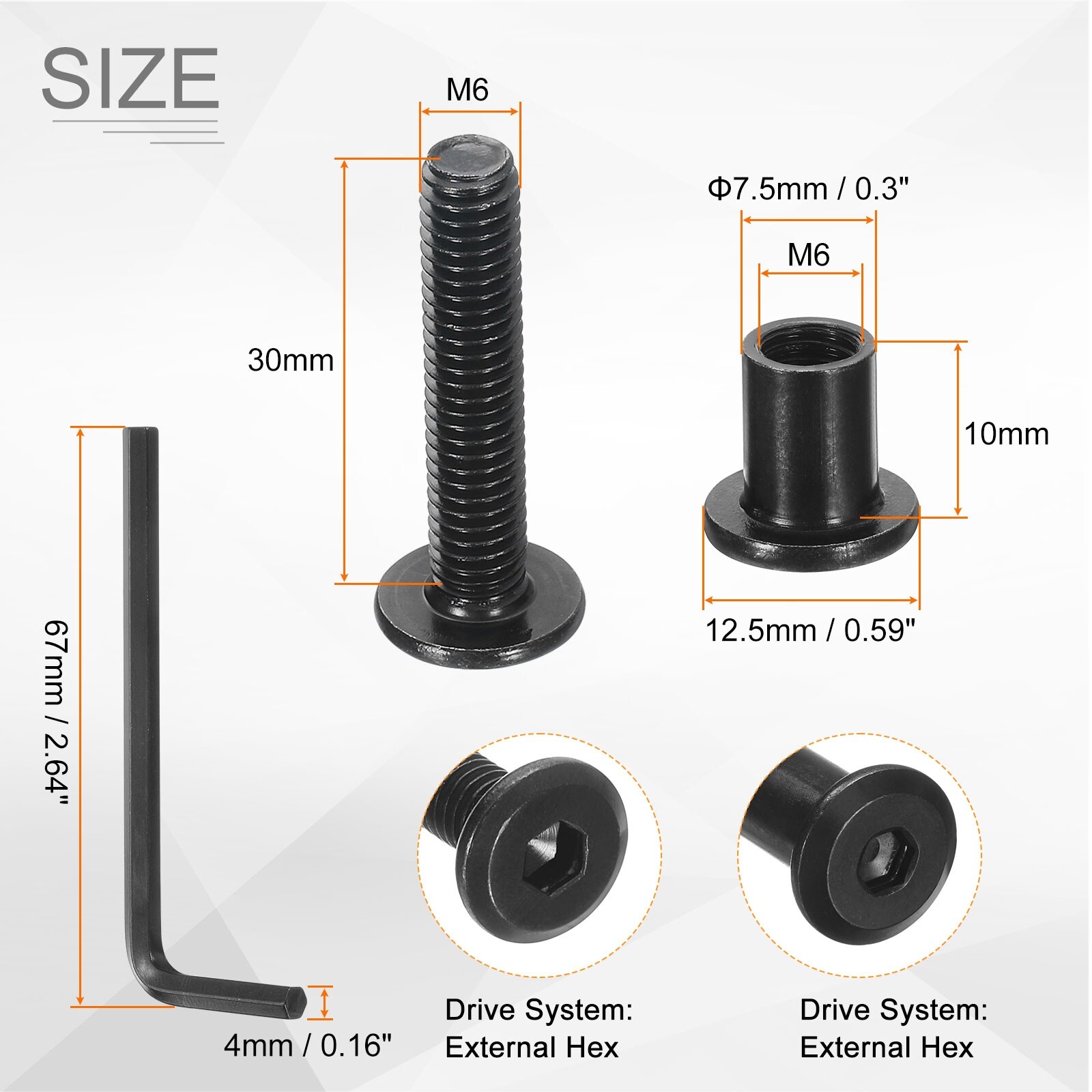 Hex Drive Socket Cap Bolt and Nuts with Hex Wrench, Furniture Connector Bolts and Screws for Furniture Countersunk Belt