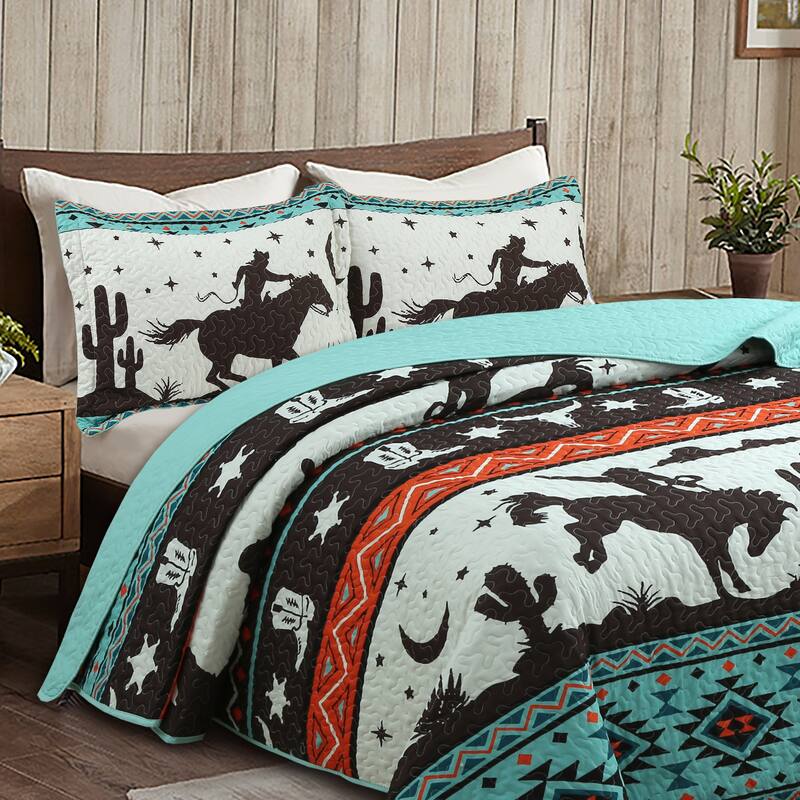 MarCielo 3 Piece South Western Quilt Bedspread Set Cowboy ME501