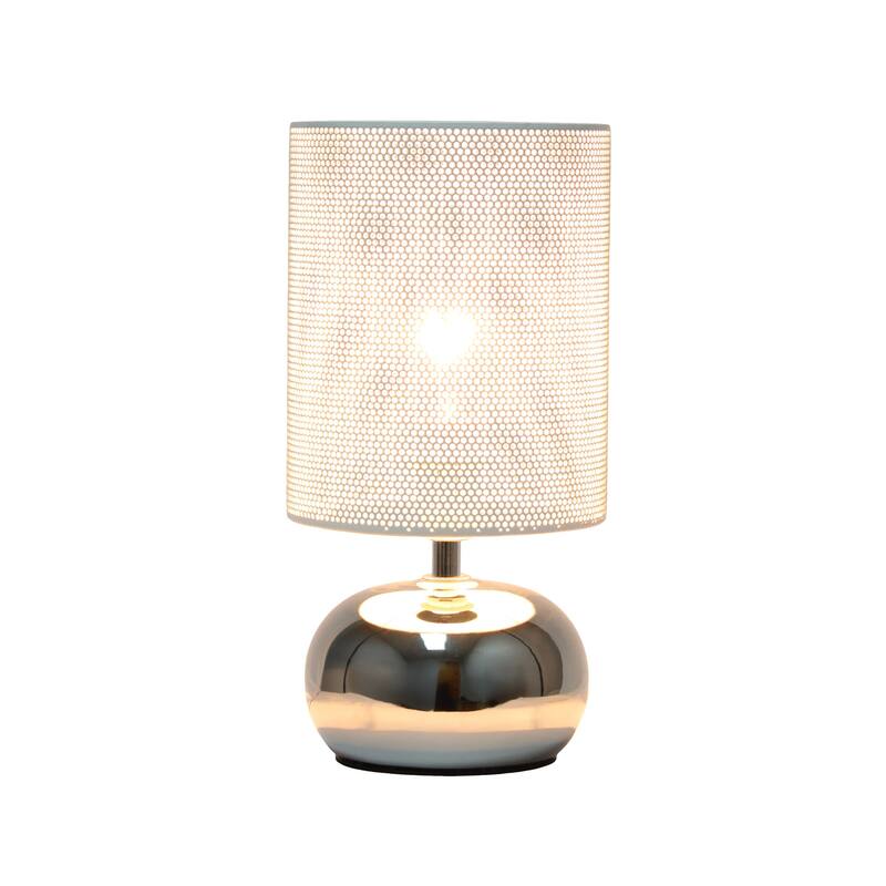 Mini Ceramic Table Lamp with White Mesh Shade - 10" - Chrome Finish