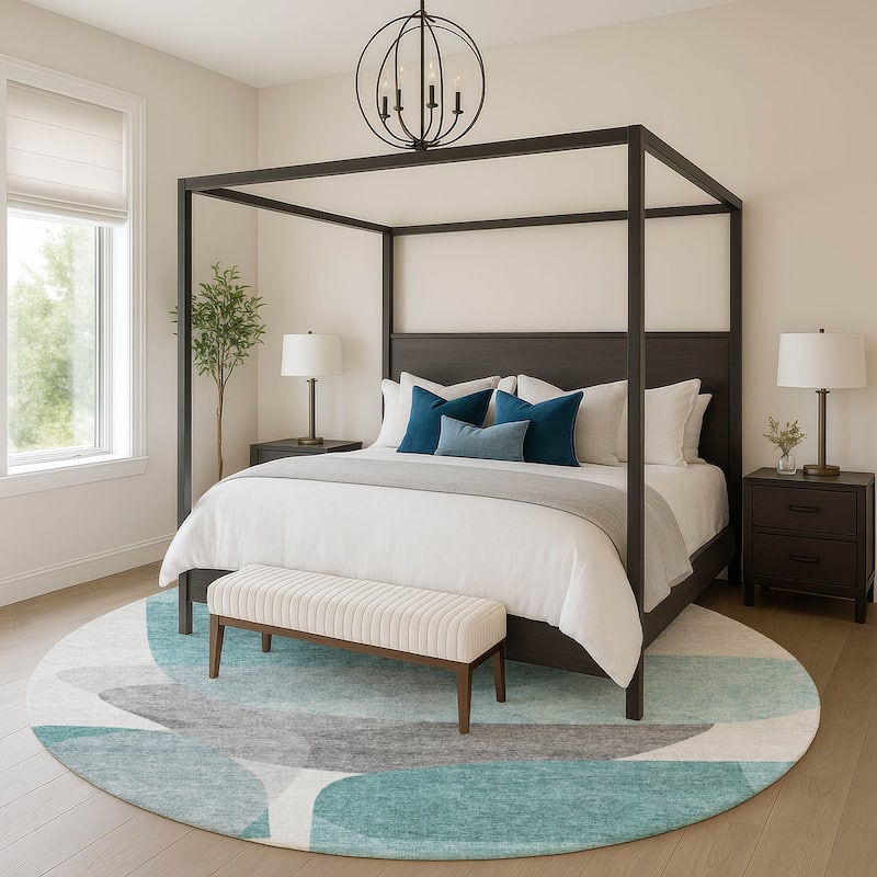 Premium Washable Super Soft Contemproary Retro Mayfield Rug - Teal - 8' x 8'