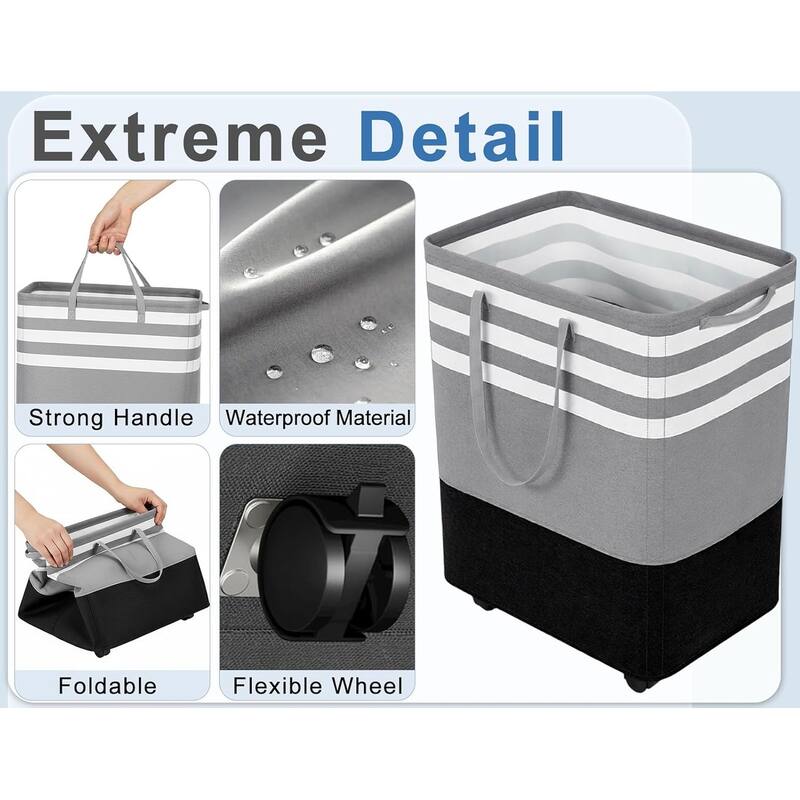 80L Large Laundry Basket, Laundry Hamper with 4 Wheels, Collapsible Waterproof Clothes Basket, Freestanding Hamper with Handles