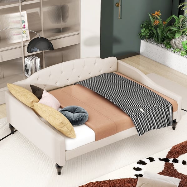 slide 2 of 11, Full Size Sofa Bed Upholstered Tufted Daybed for Living Room Bedroom, Wood Slats Support, No Box Spring Required Beige