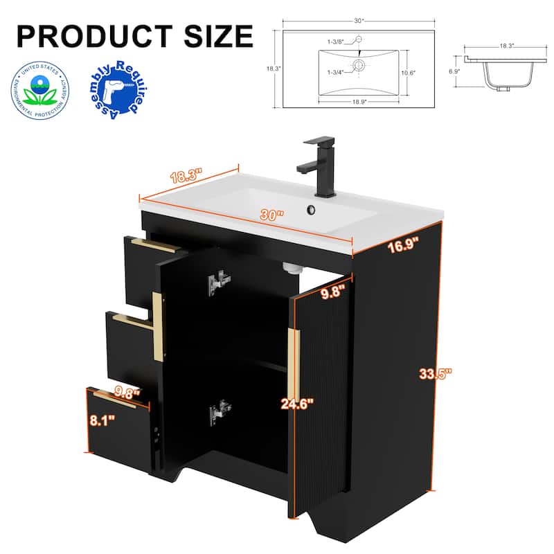 Vertical Stripes Bathroom Vanity Set with Sink Top & Faucet