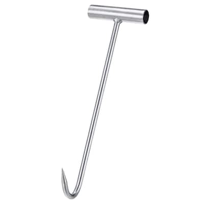 12"(300mm) T-Handle Meat Boning Hook, Galvanized T Hooks for Butcher - Silver Tone