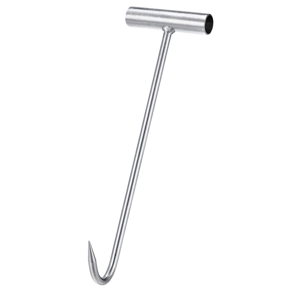 12"(300mm) T-Handle Meat Boning Hook, Galvanized T Hooks for Butcher - Silver Tone