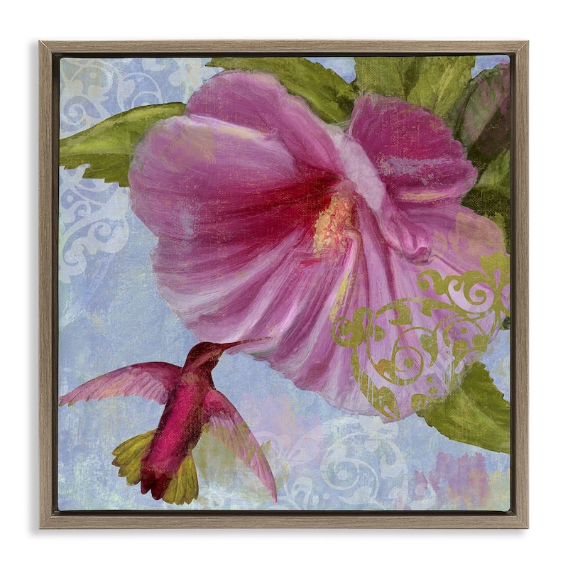 Stupell Hummingbird & Purple Poppy Framed Floater Canvas Wall Art Design By Sasha - 25 x 25 - Brown