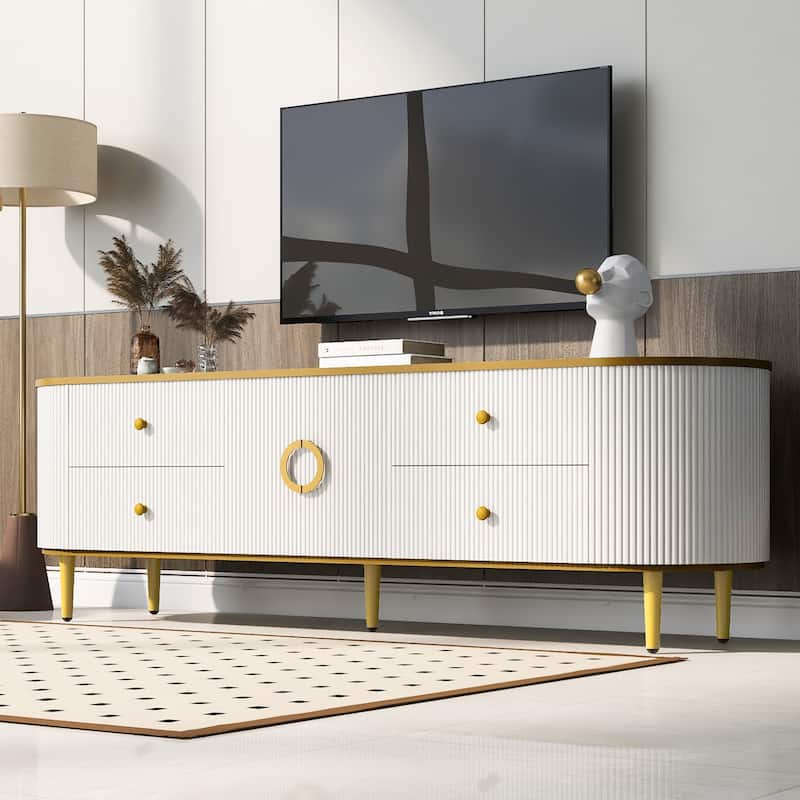 78inch TV Stand for TVs Up to 85", Modern TV Cabinet with Fluted Glass Doors & 2 Drawers, for Living Room