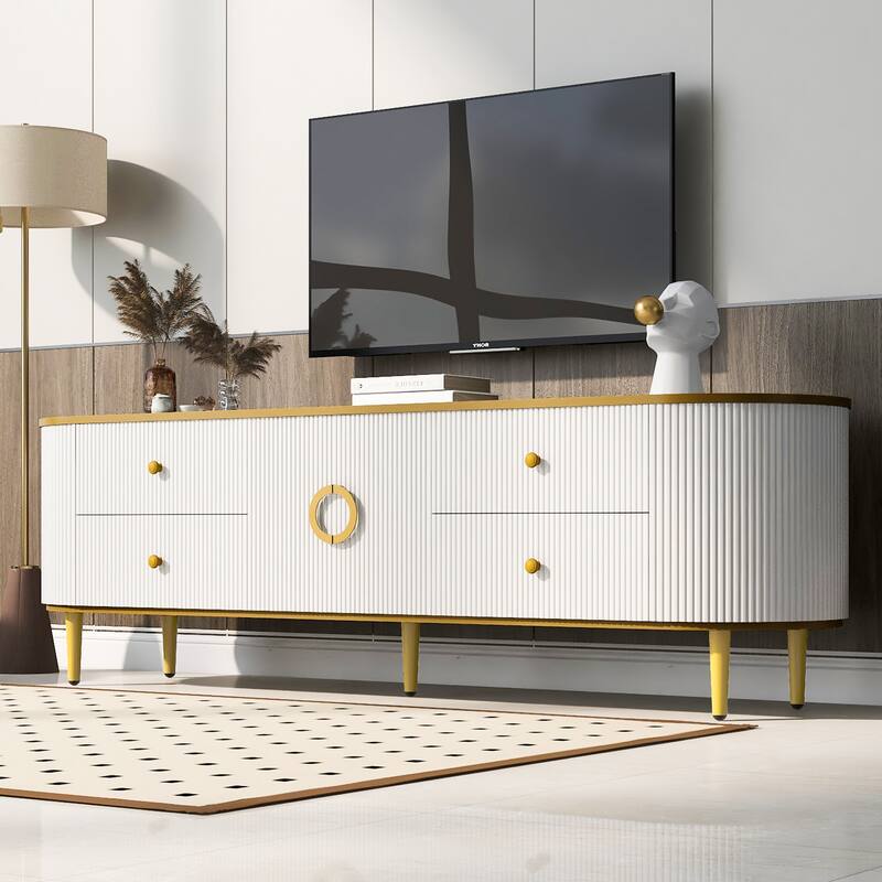 Modern TV Stand for TV up to 80 Inches with 4 Drawers & 1 Cabinet - 70.9" D x 15.6" W x 21.7" H