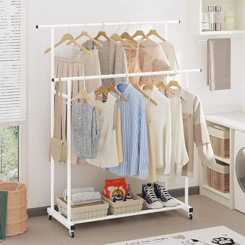 Rod Clothing Garment Rack - 17.71"D x 39.76"W x 47.63"H - White