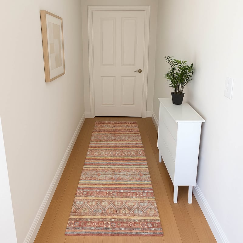 Premium Washable Super Soft Boho Stripes Mayfield Rug - Paprika - 2'3" x 7'6"