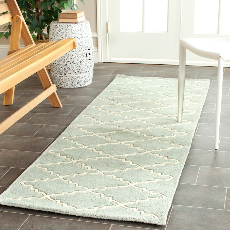 SAFAVIEH Handmade Chatham Carlota Modern Moroccan Wool Rug - 2'3" x 11' Runner - Light Blue/Ivory - Runner